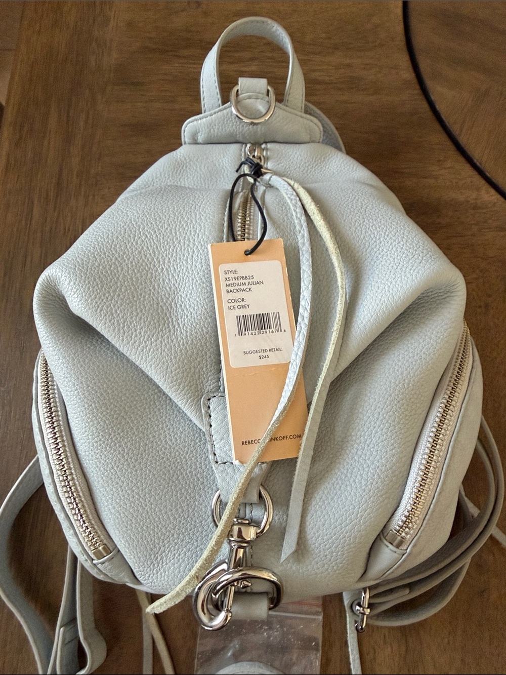 Rebecca Minkoff Ice Grey Pebbled Leather Medium Julian Backpack - NWT